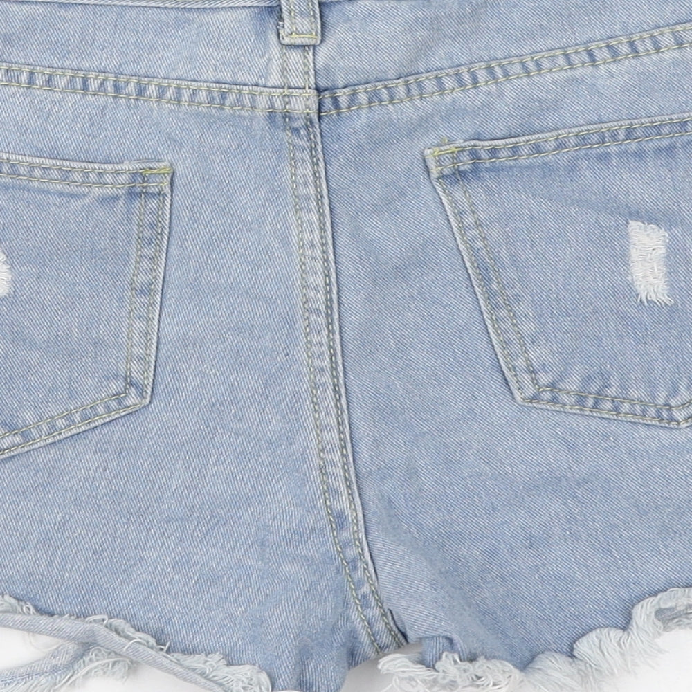 SheIn Womens Blue Cotton Hot Pants Shorts Size XS L3 in Regular Zip - Distressed