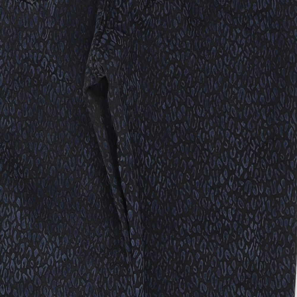 TU Womens Black Animal Print Cotton Straight Jeans Size 14 L25 in Regular Zip