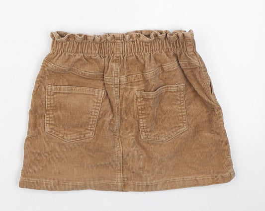 H&M Girls Brown Cotton A-Line Skirt Size 7-8 Years Regular Button