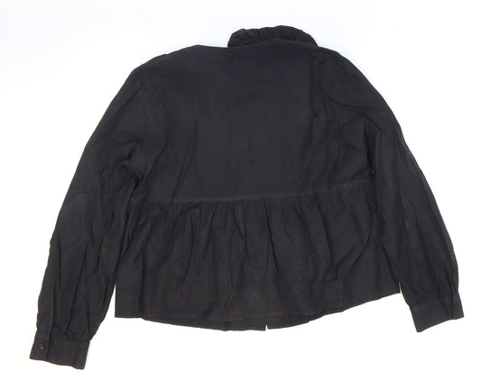 Primark Womens Black Cotton Basic Button-Up Size 10 Collared
