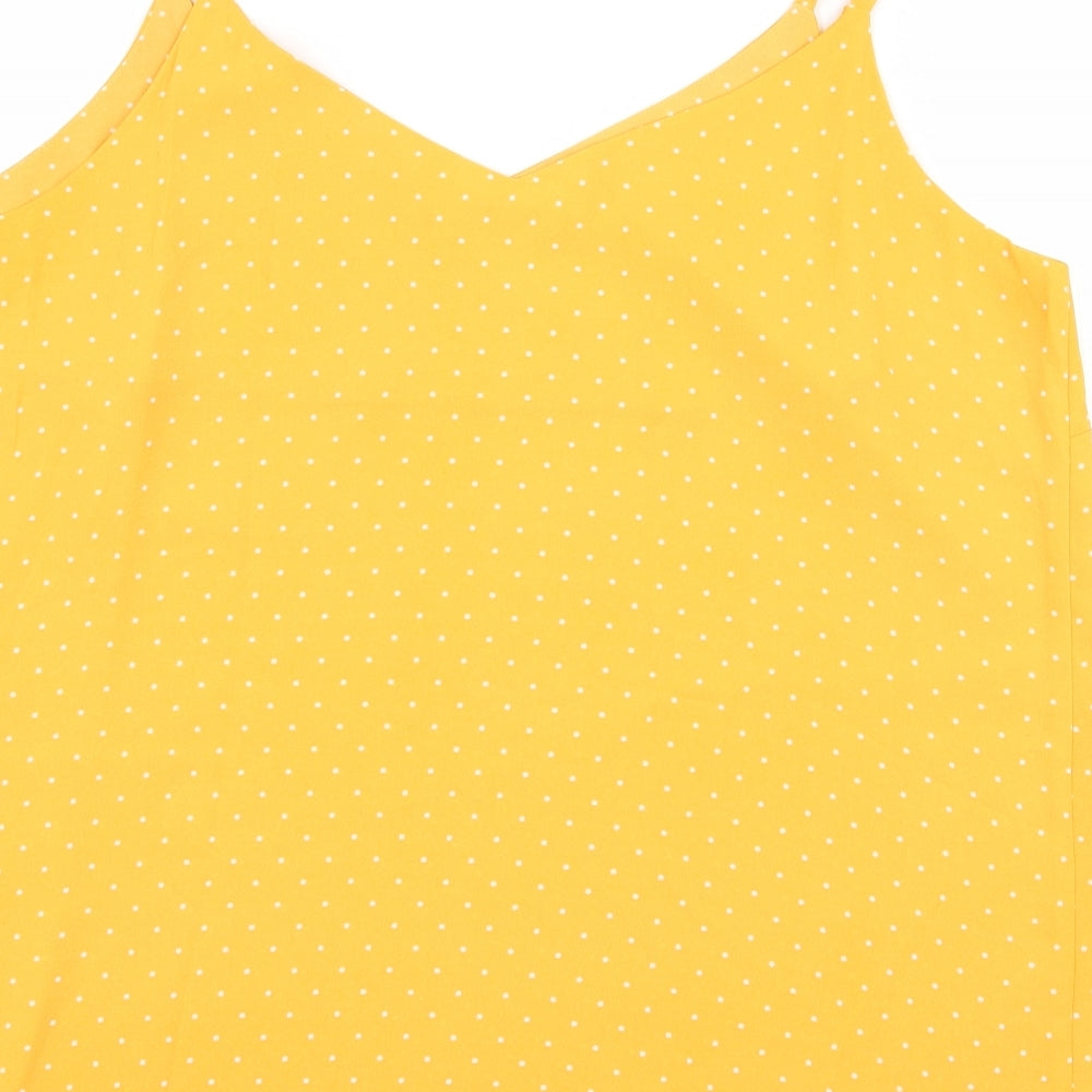 George Womens Yellow Polka Dot Polyester Basic Blouse Size 12 V-Neck