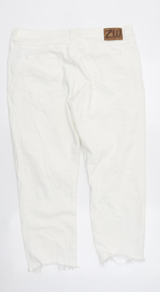 Zara Womens White Cotton Straight Jeans Size 38 in L28 in Regular Zip