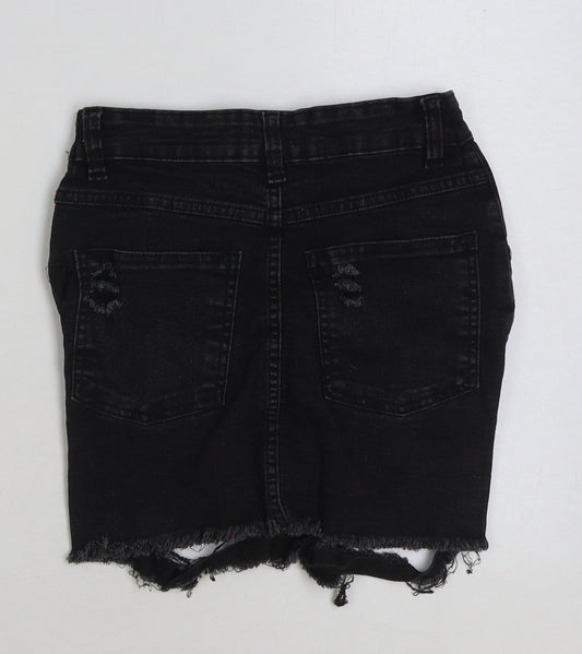 PRETTYLITTLETHING Womens Black Cotton Mini Skirt Size 6 Button