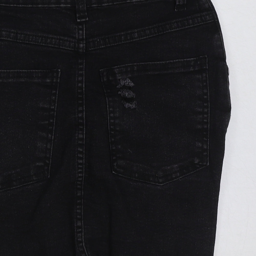 PRETTYLITTLETHING Womens Black Cotton Mini Skirt Size 6 Button