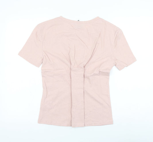 Eight Womens Pink Cotton Basic T-Shirt Size M Round Neck - Slayer Lace Up