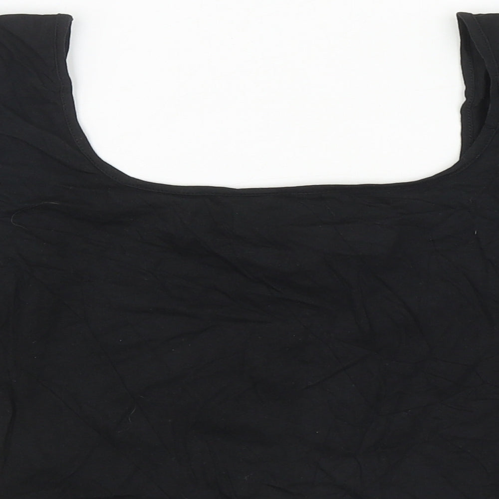 Womens UK Size M Pieces Black Cropped T-Shirt