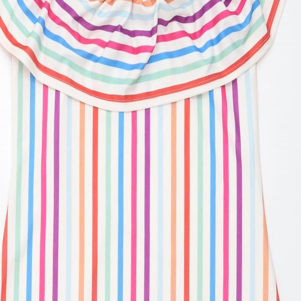 Boohoo Womens Multicoloured Striped Polyester A-Line Size 10 Off the Shoulder Pullover
