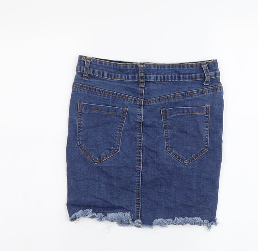 Boohoo Womens Blue Cotton Mini Skirt Size 8 Button - Distressed Look