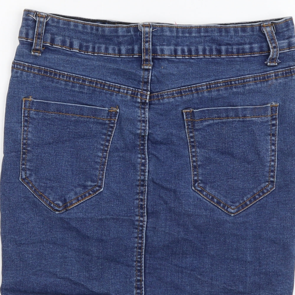 Boohoo Womens Blue Cotton Mini Skirt Size 8 Button - Distressed Look