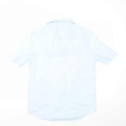 George Mens Blue Striped Cotton Button-Up Size S Collared