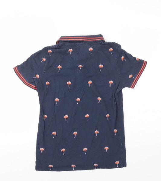 TU Womens Blue Geometric 100% Cotton Basic Polo Size S Collared - Palm Trees