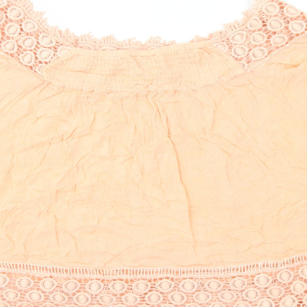 Miss Selfridge Womens Orange Polyester Basic T-Shirt Size 12 Off the Shoulder - Crochet Detail on Sleeve and Hem