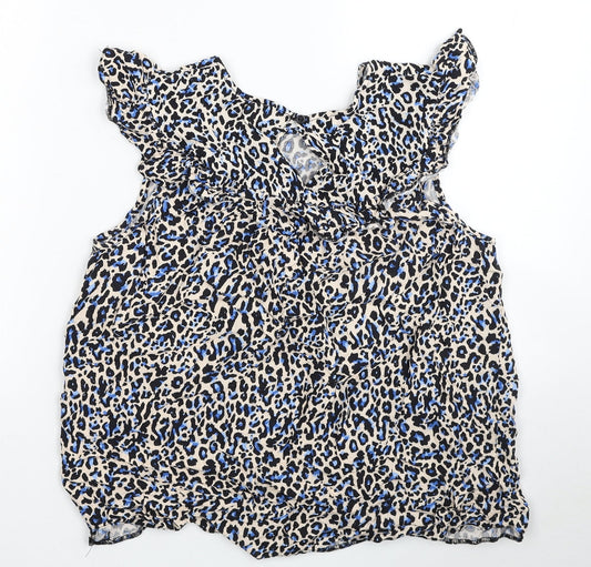 TU Womens Beige Animal Print Viscose Basic Blouse Size 12 Boat Neck - Leopard Print