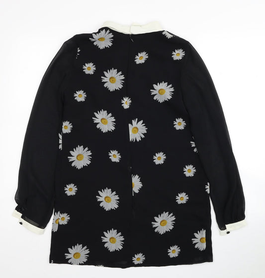 River Island Womens Black Floral Polyester Shirt Dress Size 8 Collared Zip
