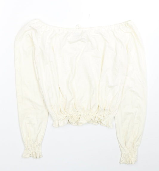 Bay Womens Ivory Viscose Cropped Blouse Size 8 Off the Shoulder