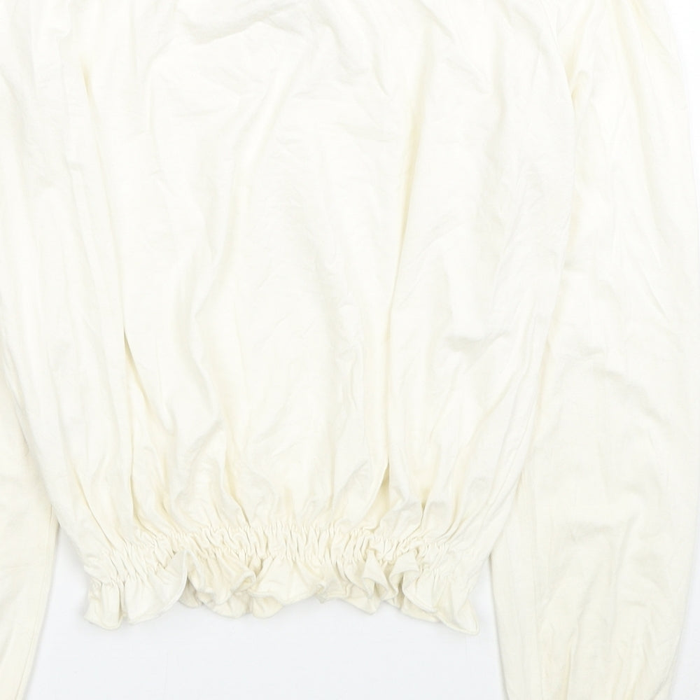 Bay Womens Ivory Viscose Cropped Blouse Size 8 Off the Shoulder