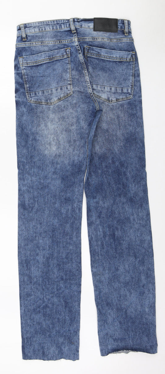D555 Mens Blue Cotton Straight Jeans Size 31 in L33 in Regular Zip - Acid wash