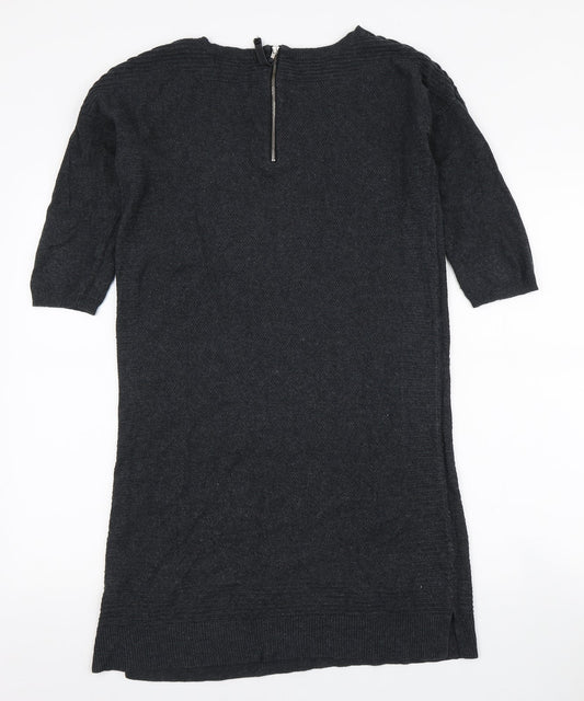 Monsoon Womens Grey Acrylic Jumper Dress Size S Boat Neck Zip