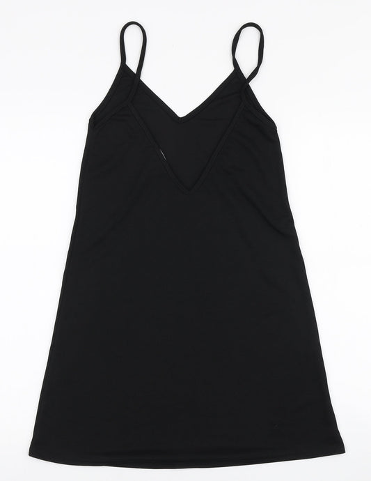 PRETTYLITTLETHING Womens Black Polyester Tank Dress Size 4 V-Neck Pullover