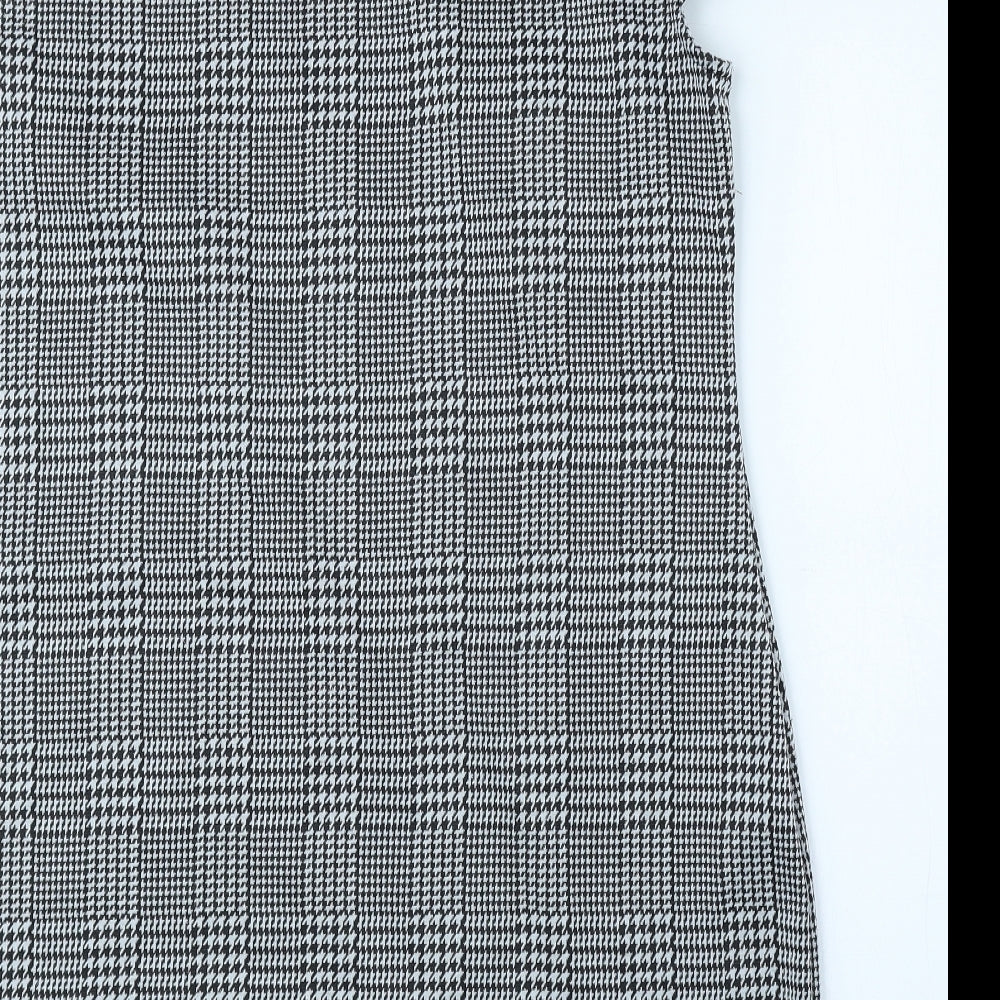 Dorothy Perkins Womens Black Plaid Polyester A-Line Size 14 Round Neck Button