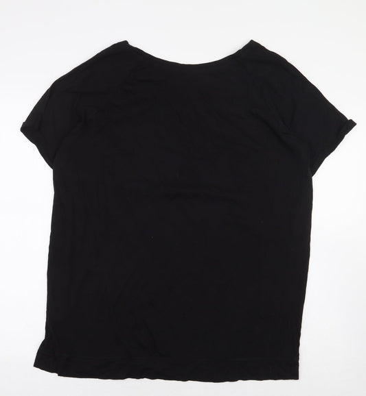 Papaya Womens Black Animal Print Polyester Basic Blouse Size 16 Boat Neck - Leopard Print