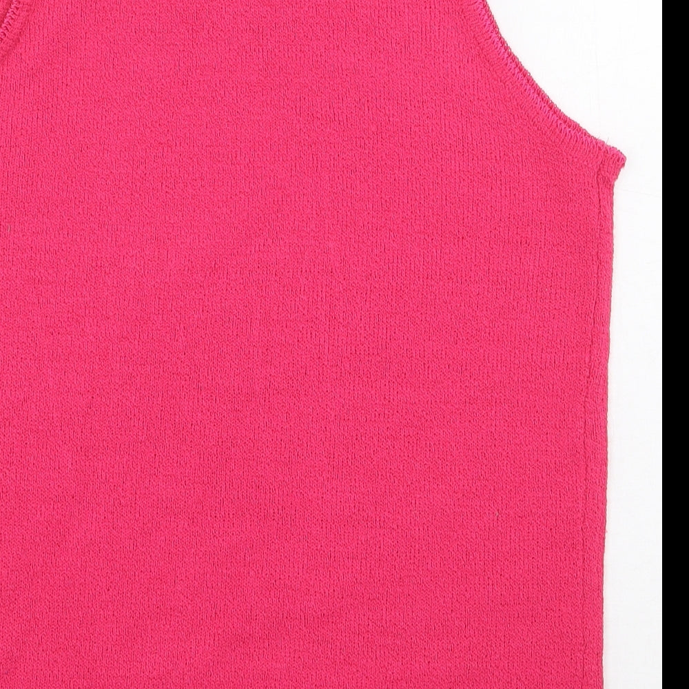 Akal Collection Womens Pink Acrylic Basic Tank Size S Round Neck - Flower Detail
