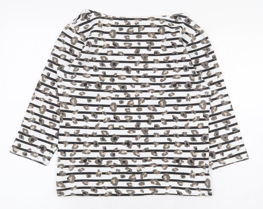 F&F Womens White Striped Cotton Basic T-Shirt Size 10 Boat Neck