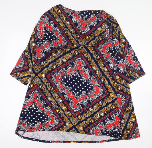 George Womens Multicoloured Geometric Viscose Basic Blouse Size 16 Boat Neck