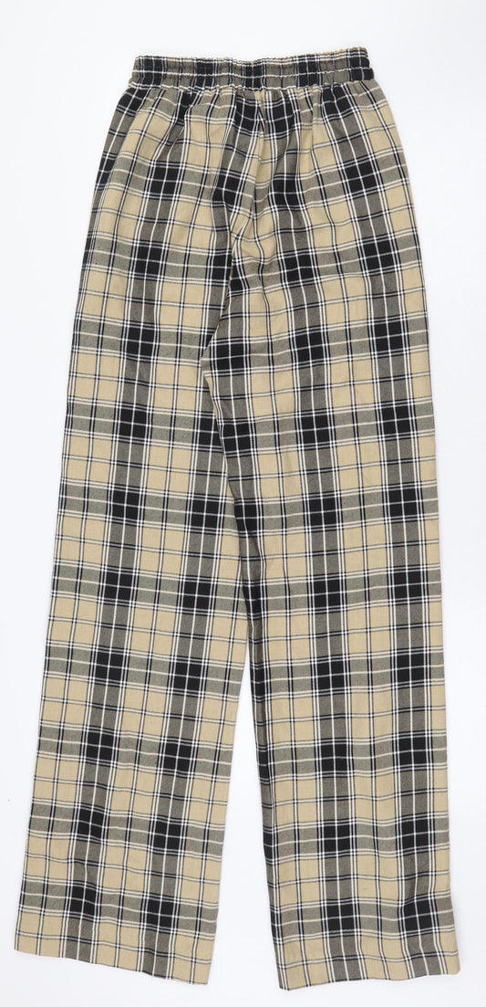 Stradivarius Womens Yellow Plaid Polyester Trousers Size XS L31 in Regular