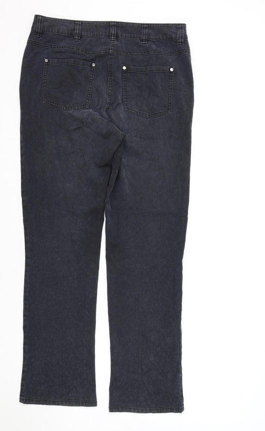 CC Womens Black Animal Print Cotton Straight Jeans Size 12 L30 in Regular Zip