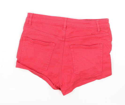 H&M Womens Red Cotton Hot Pants Shorts Size 10 Regular Zip