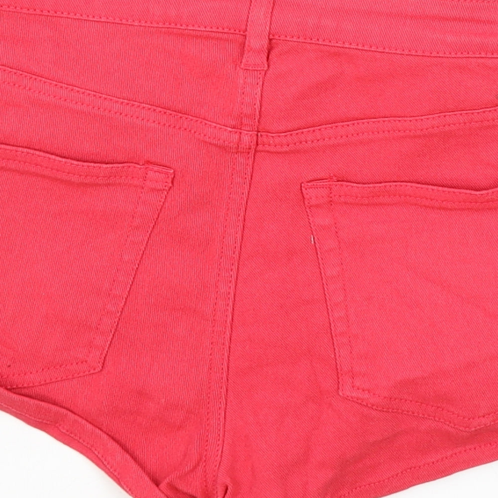 H&M Womens Red Cotton Hot Pants Shorts Size 10 Regular Zip