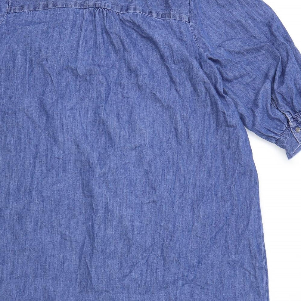 F&F Womens Blue Cotton Shift Size 18 V-Neck Button