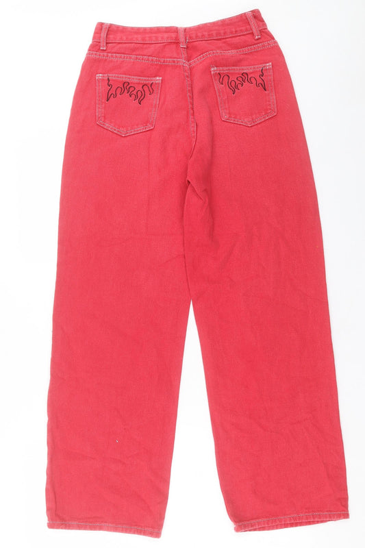 SheIn Womens Pink Cotton Wide-Leg Jeans Size S L29 in Regular Button