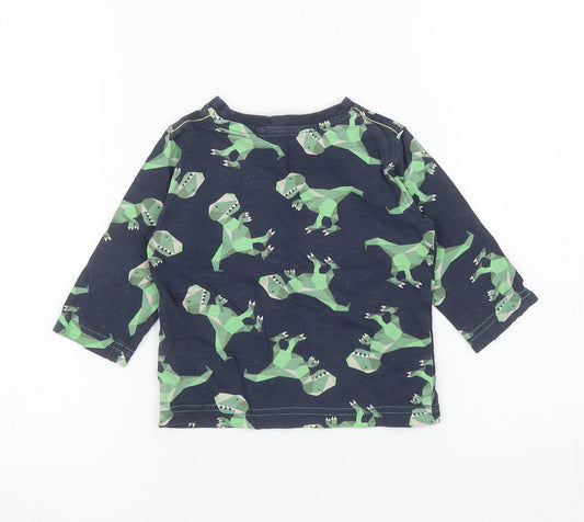 NEXT Boys Blue Geometric Cotton Basic T-Shirt Size 6-9 Months Round Neck Pullover - Dinosaurs
