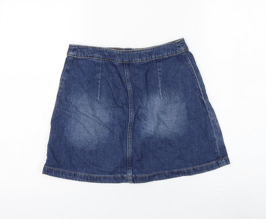 H&M Womens Blue Cotton A-Line Skirt Size 10 Button