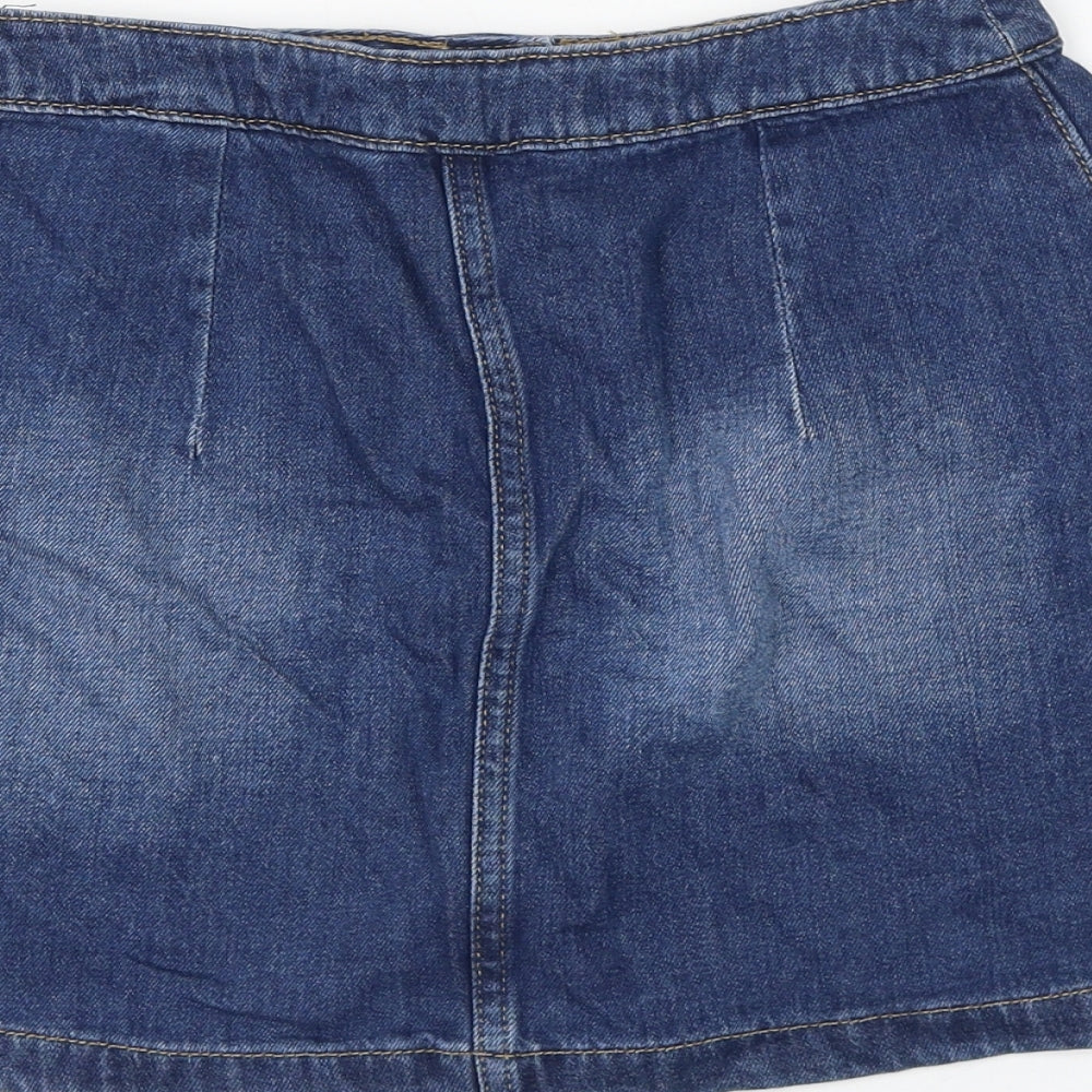H&M Womens Blue Cotton A-Line Skirt Size 10 Button
