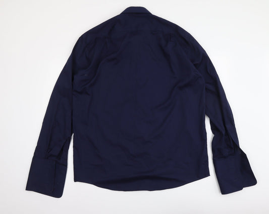 Mens UK Size 16.5 Marks and Spencer Blue Button-Up Long Sleeve Casual Shirt