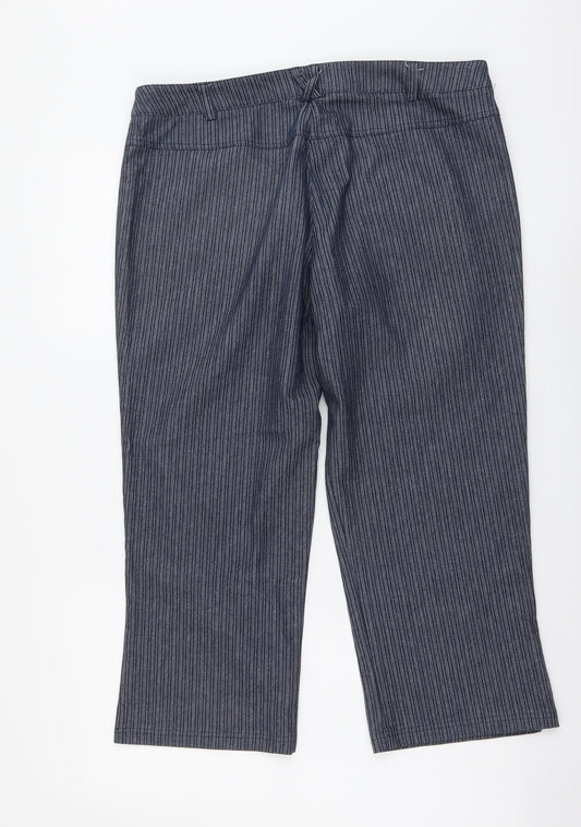Maine Womens Blue Striped Cotton Cropped Trousers L21 in Regular Button