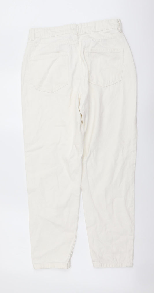 Denim & Co. Womens Ivory Cotton Mom Jeans Size 10 L26 in Regular Button