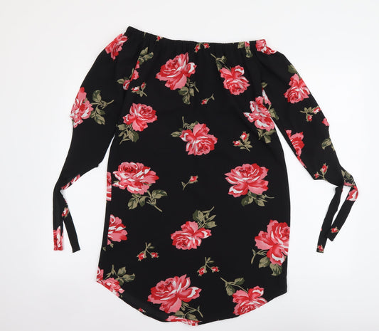 Cameo Rose Womens Black Floral Polyester Tank Dress Size 8 Off the Shoulder Pullover