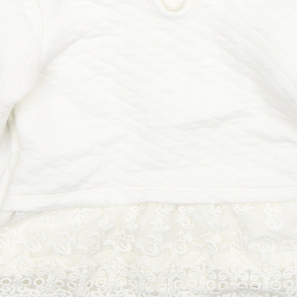 F&F Girls White Floral Cotton Pullover Jumper Size 0-3 Months Button - Lace Detail