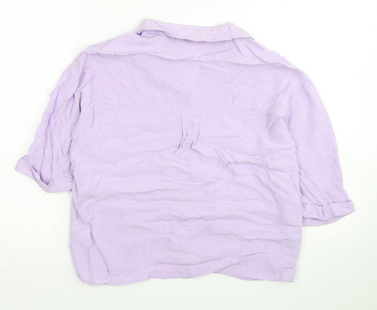TU Womens Purple Viscose Basic Button-Up Size 10 Collared