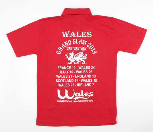 Uneek Mens Red Cotton Polo Size M Collared Button - Wales Grand Slam 2019