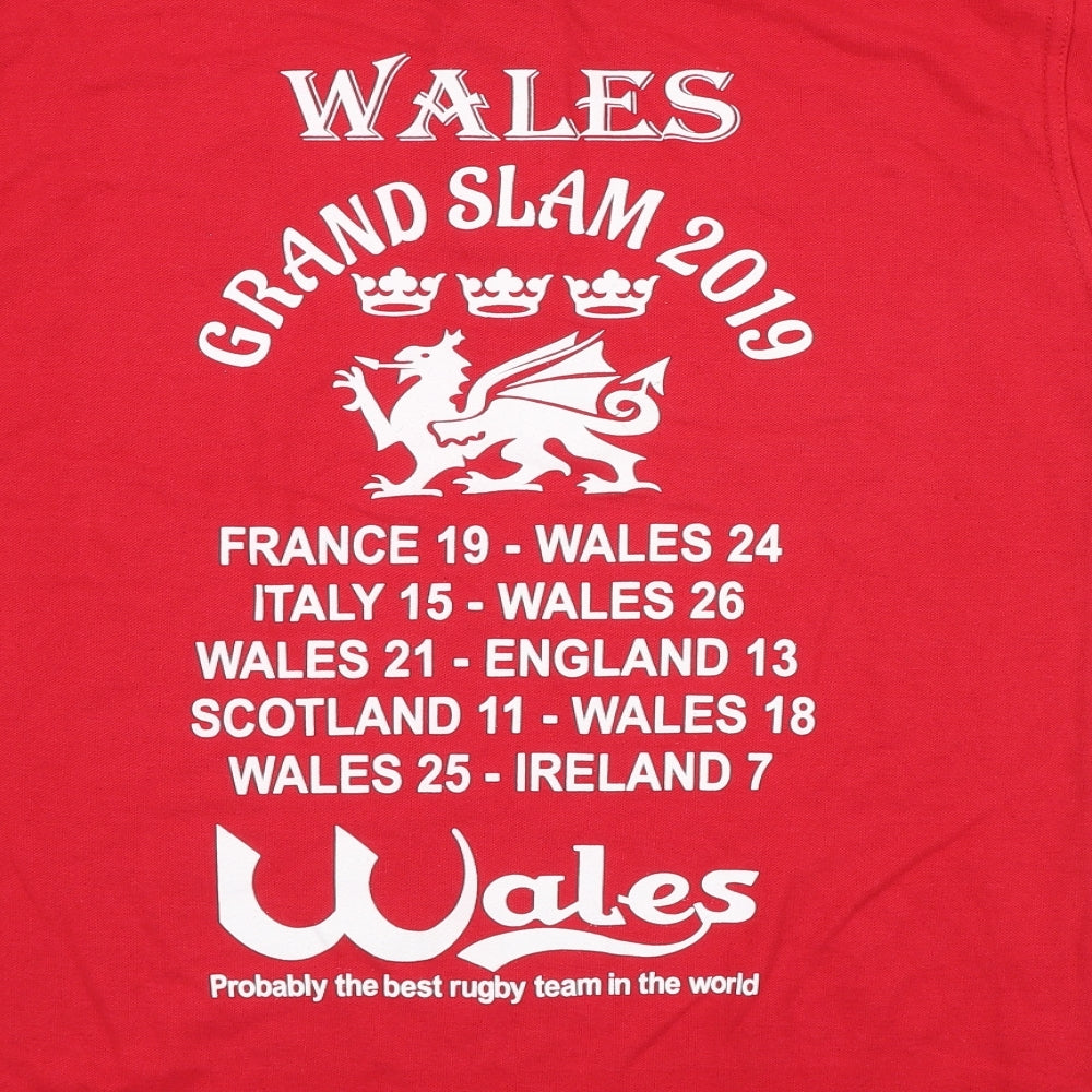Uneek Mens Red Cotton Polo Size M Collared Button - Wales Grand Slam 2019