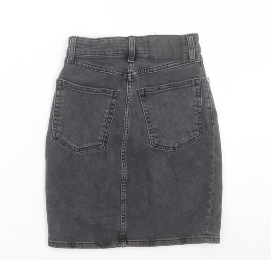 H&M Womens Grey Cotton A-Line Skirt Size 4 Button