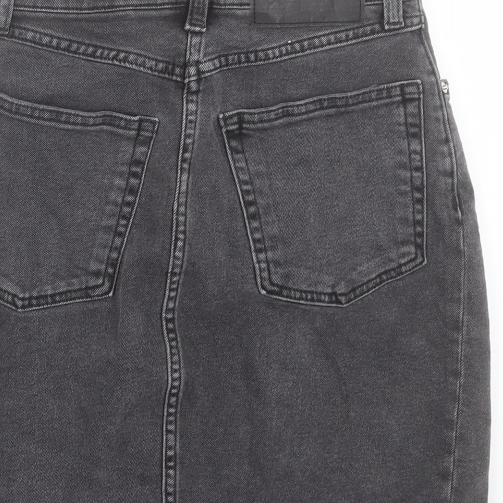 H&M Womens Grey Cotton A-Line Skirt Size 4 Button