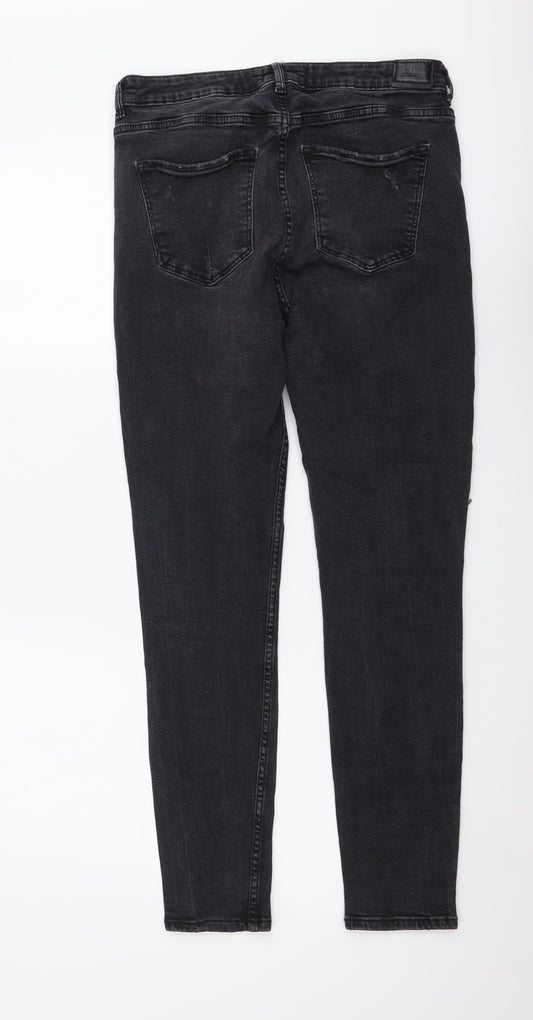 Bershka Womens Grey Cotton Skinny Jeans Size L L28 in Regular Button