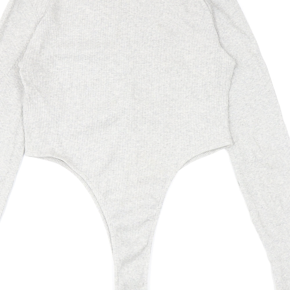 Zara Womens Grey Cotton Bodysuit One-Piece Size L L13 in Snap