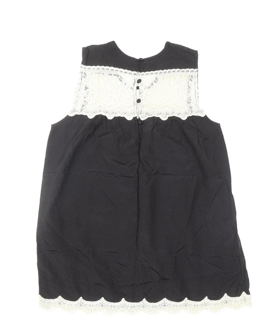 Miss Selfridge Womens Black Polyamide Basic Tank Size 10 Scoop Neck - Lace Detail